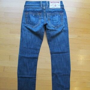 True Religion NATHAN Giant BIG T Blue Jeans Size 29 x 34" Straight Leg